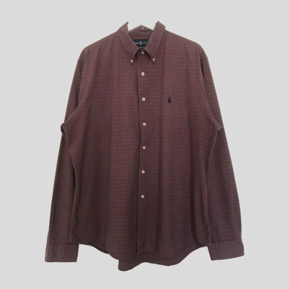 Ralph Lauren Custom Red Cotton Plaid Holiday Long Sleeve Collared Shirt 17 1/2 - Picture 2 of 9